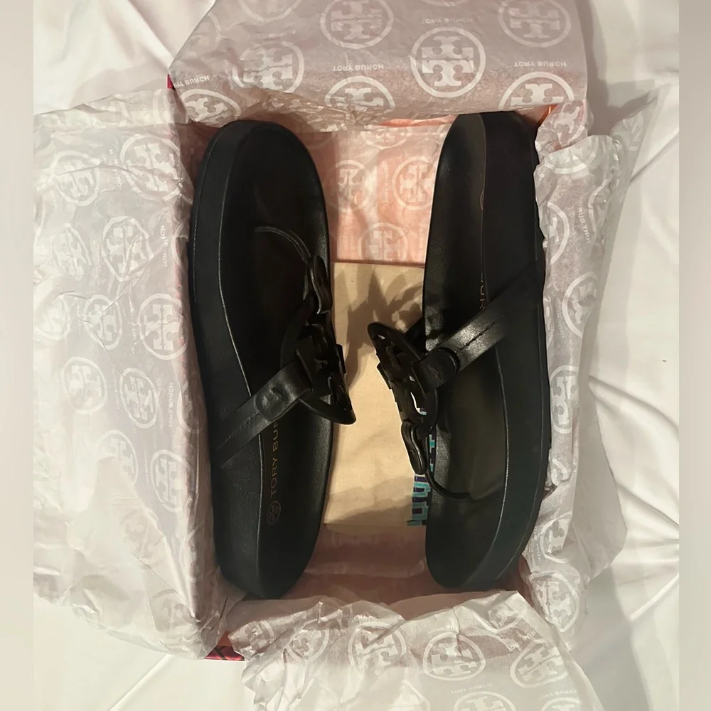 Tory Burch Miller Cloud Black Leather Sandals - Picture 3 of 4